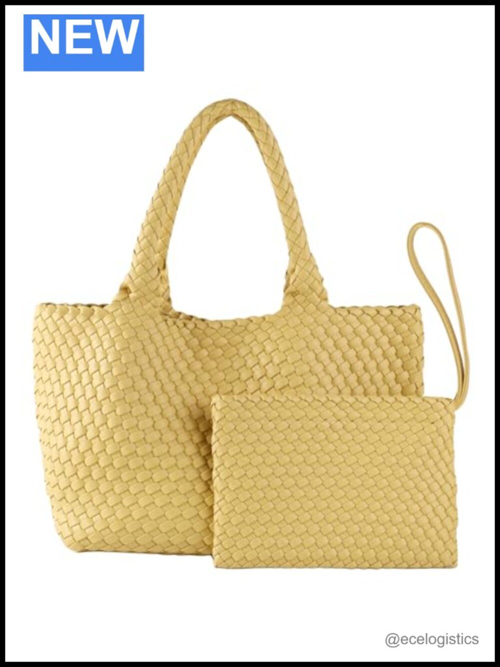 Vegan Leather Woven Tote with Small Purse
